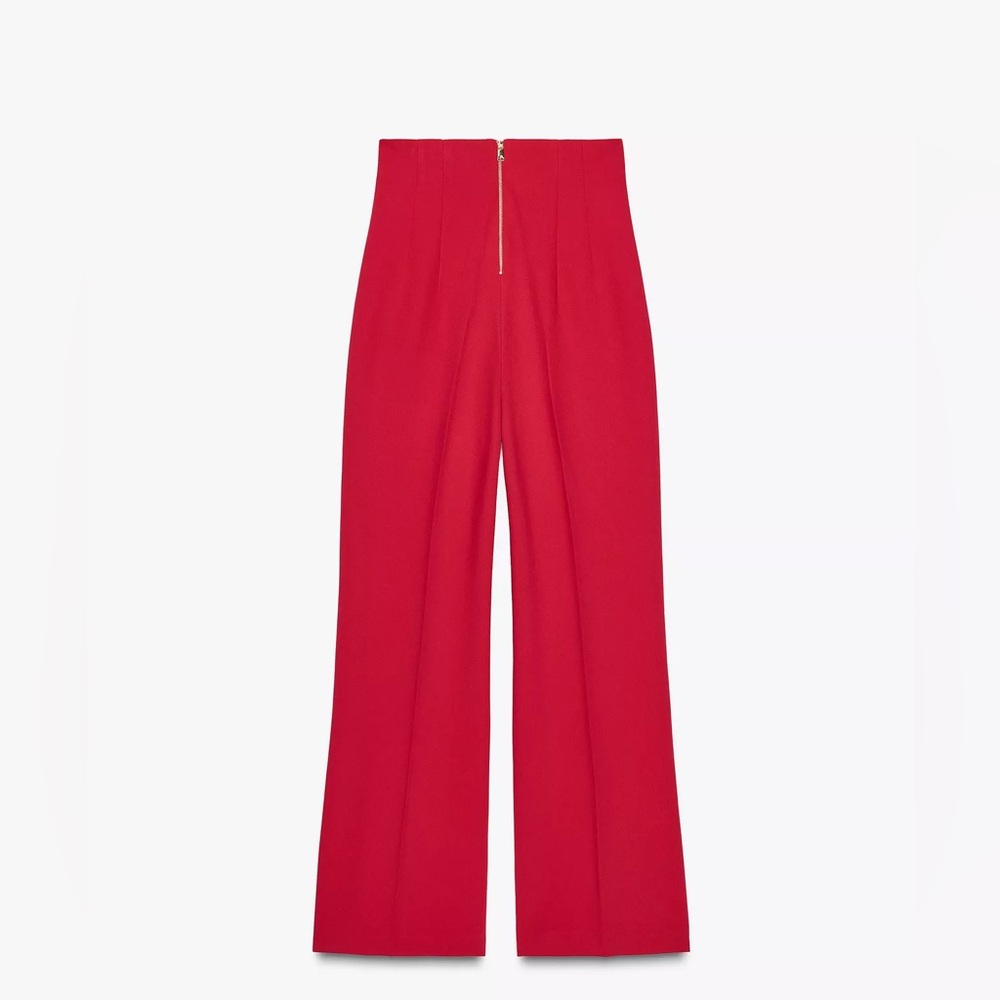 Zara Red Wide Leg Women's Pants Size Small NYE Holiday - Picture 3 of 4